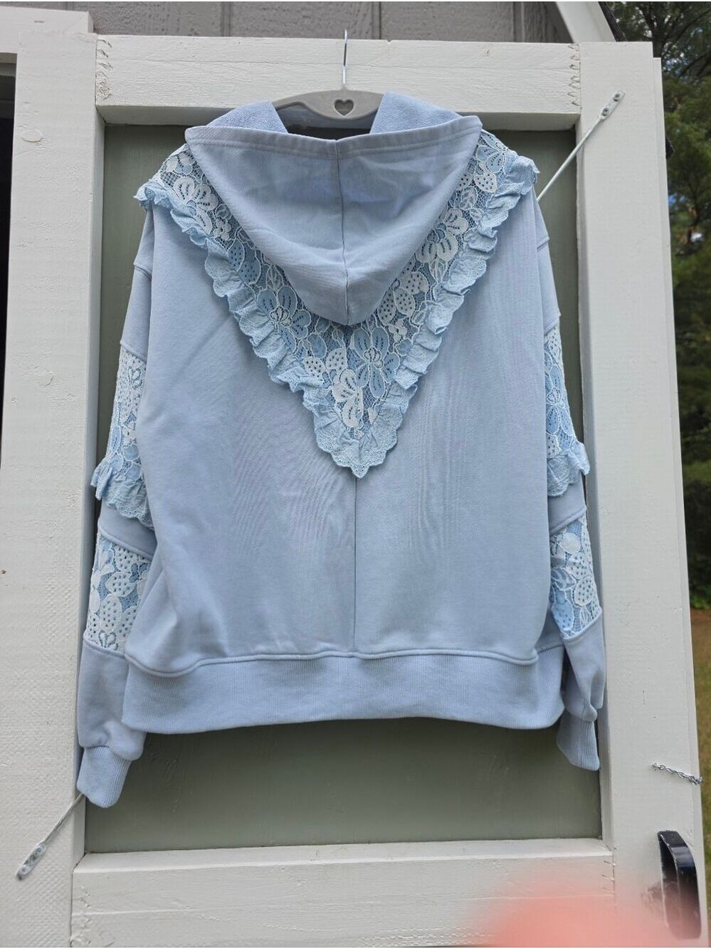 Rawrare Light Blue Lace Trim Hoodie Sweatshirt #HD10 - Picture 3 of 10